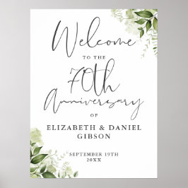 Póster 70th Wedding Anniversary Greenery Welcome Sign
