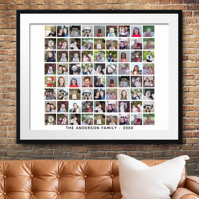 Póster 72 Cuadrado de Collage de fotos con texto - blanco (Custom Photo Collage Poster)