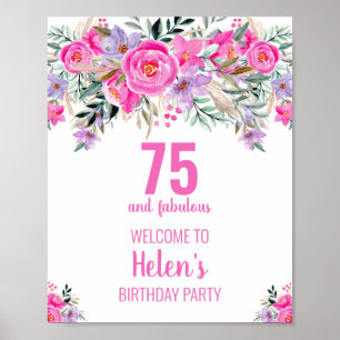 Póster 75 y fabuloso poste de cumpleaños elegante rosa