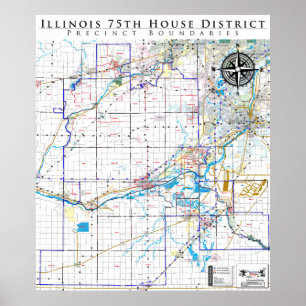 Póster 75th Illinois House District - Detailed Line Map