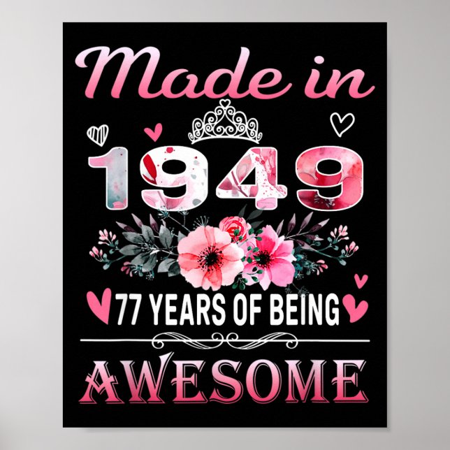 Póster 77th Birthday Made In 1949 77 Years Of Being Aweso (Frente)