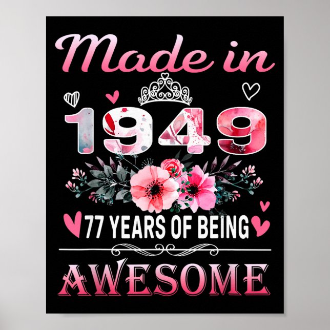 Póster 77th Birthday Made In 1949 77 Years Of Being Aweso (Frente)