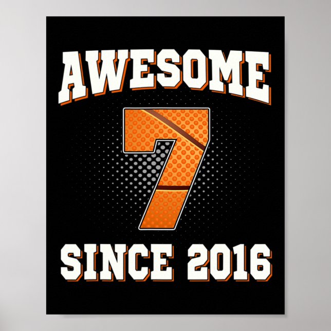 Póster 7.º cumpleaños de básquetbol de 7 años asombroso d (Frente)