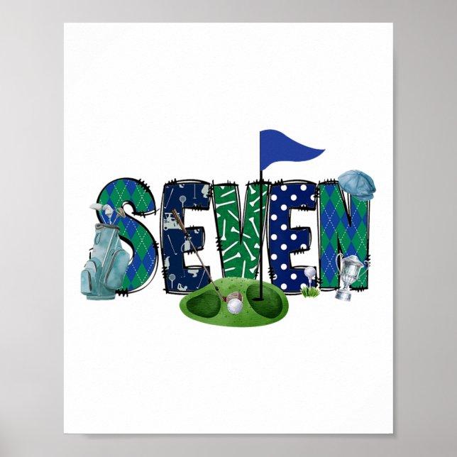 Póster 7.º cumpleaños fiesta temática de golf Chica de go (Frente)