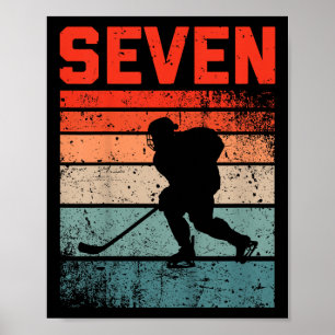 Póster 7.º cumpleaños hockey sobre hielo retro Chica de n