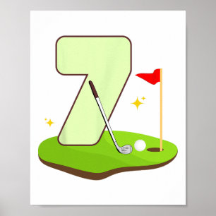Póster 7.º golfista de cumpleaños de golf de 7 años Fiest