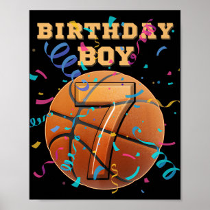 Póster 7.º Nacimiento Juega de baloncesto de Siete Años