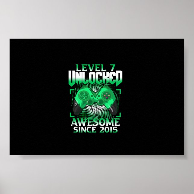 Póster 7.º Nacimiento Niño Video Gamer Nivel 7 Desbloquea (Frente)