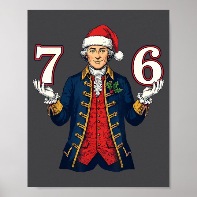 Póster 7-6 6-7 Funny George Washington Santa 67 Meme Chri (Frente)