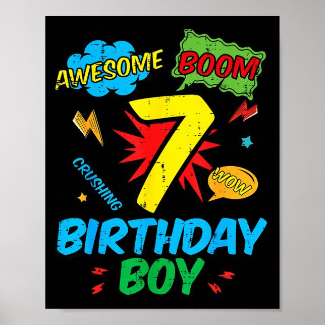 Póster 7 Birthday Boy Comic Cool 7th Bday Superhero Party (Frente)