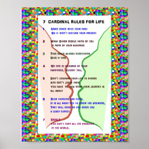 Póster 7 CARDINAL RULES FOR LIFE  Graphic Art Wisdom Text