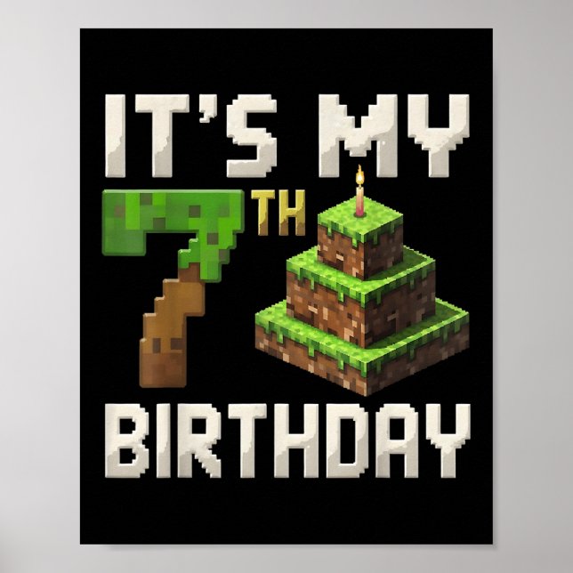 Póster 7 cumpleaños 7 años Gamer Pixel N (Frente)
