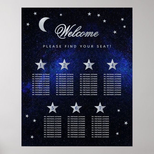 Póster 7 Mesa Cielo Estrellas Gráfico de Asientos de Boda (Frente)