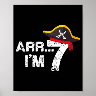 Póster 7 niños camiseta pirata cumpleaños 7 diseño de hue
