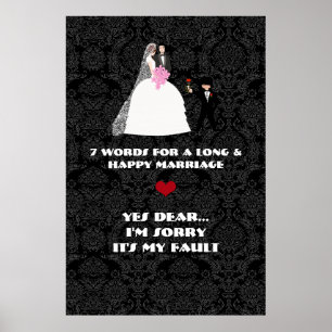 Póster 7 palabras para un matrimonio largo y feliz- Sí qu