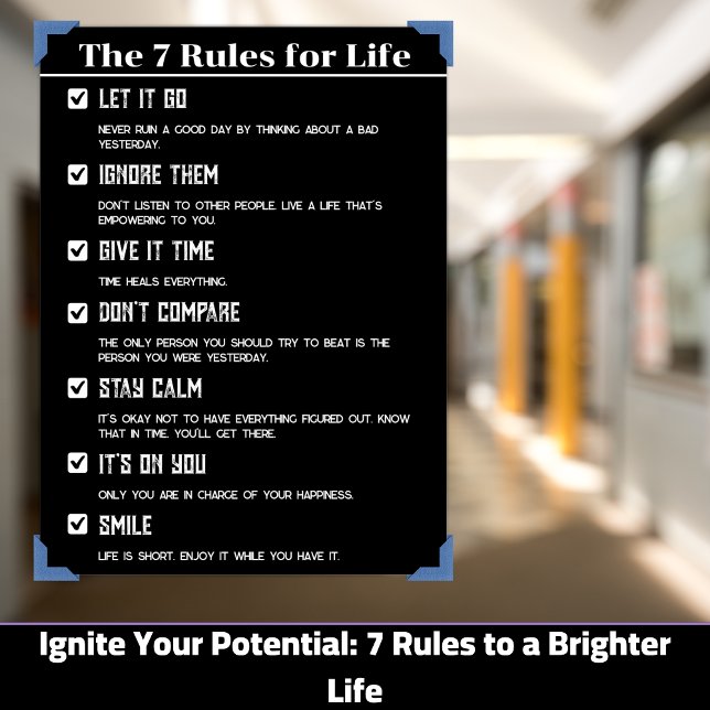 Póster 7 Poster Motivacional de Normas de Vida, 12 "x18"  (Ignite Your Potential: 7 Rules to a Brighter Life)