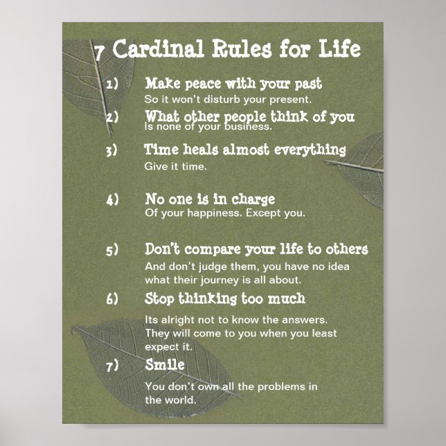 Póster 7 Reglas cardinales para la vida (Frente)