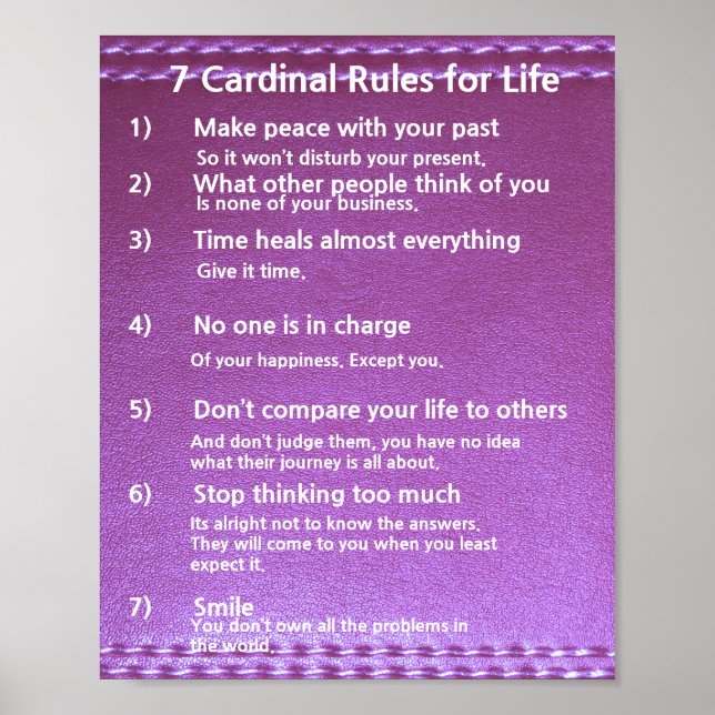 Póster 7 Reglas cardinales para la vida (Frente)