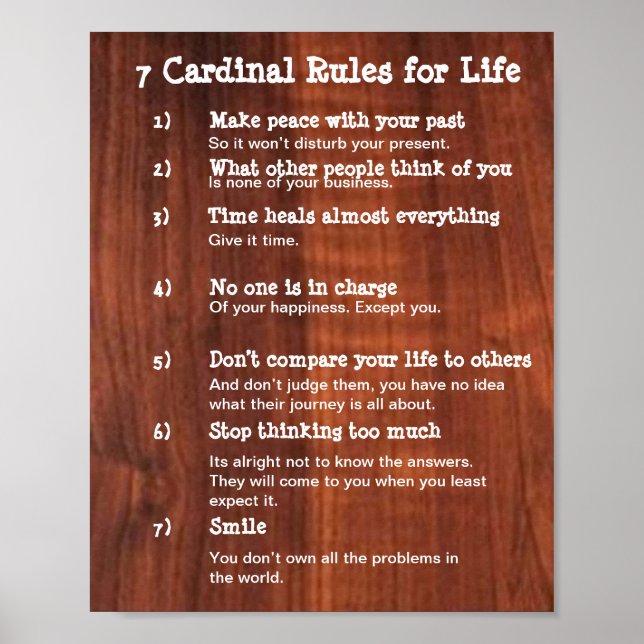 Póster 7 Reglas cardinales para la vida (Frente)
