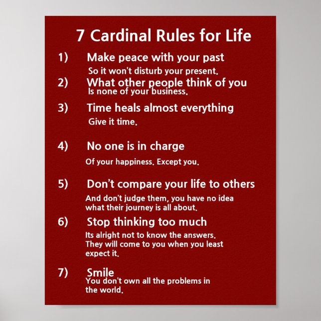 Póster 7 Reglas cardinales para la vida (Frente)