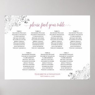 Póster 7 Tabla de asientos de Bodas blancos y Rosas