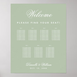 Póster 7 Tablas Sage Green Simple Boda Gráfico de asiento