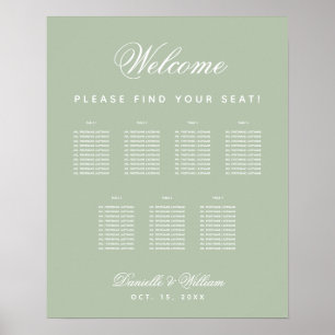 Póster 7 Tablas Sage Green Simple Boda Gráfico de asiento