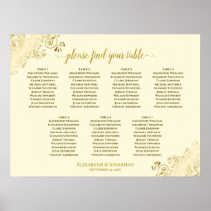 Póster 7 tazas de Boda de mesa con cajas de oro en crema