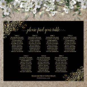 Póster 7 tazas de Boda de mesa de asientos de oro sobre n