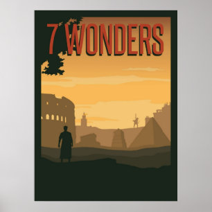Póster 7 Wonders Board Game Minimalist Travel Style  Ga