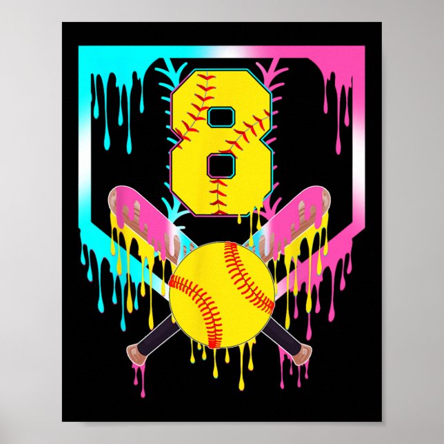 Póster 8º Cumpleaños Softll Placa de Inicio Goteo Helado  (Frente)