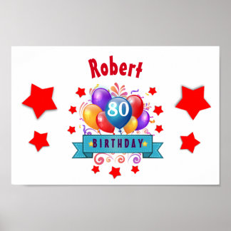 Póster 80.ª Fiesta de Cumpleaños Globos Coloridos C01HZ