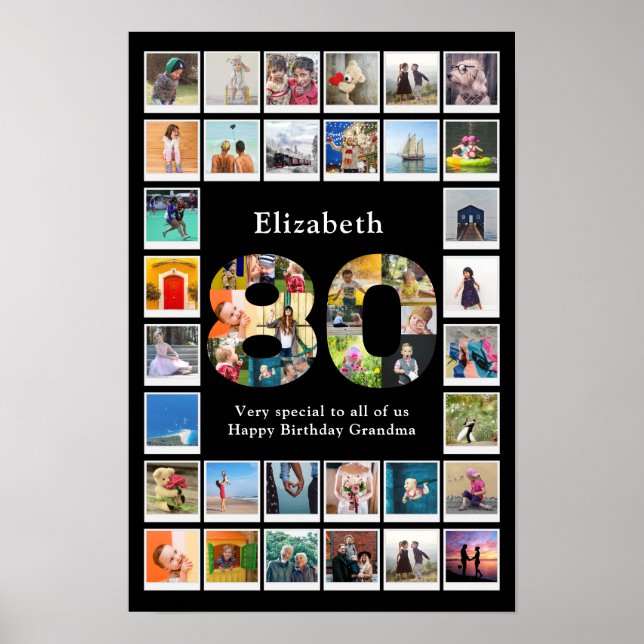 Póster 80.ª plantilla de fotos familiares de cumpleaños K (Frente)