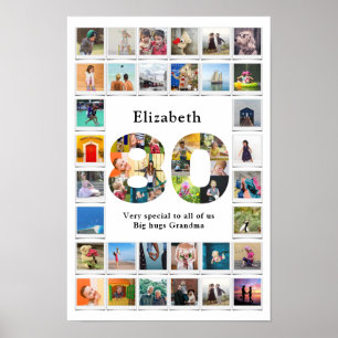 Póster 80.ª plantilla de fotos familiares de cumpleaños K
