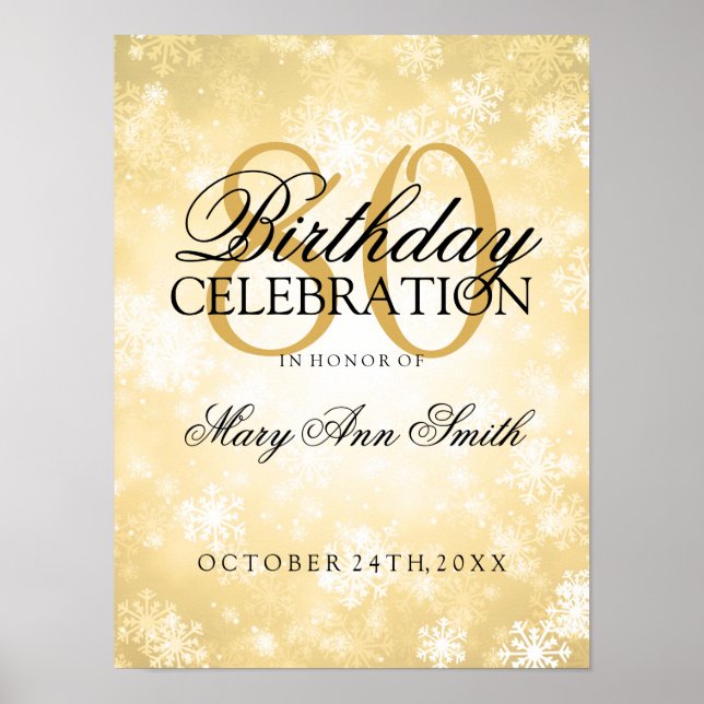 Póster 80.º Birthday Gold Winter Wonderland (Frente)