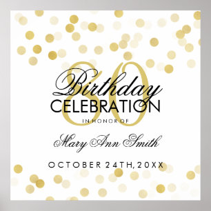Póster 80.º cumpleaños Relieve metalizado dorado Faux Pur