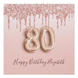 Póster 80.º rosa purpurina de oro rosa