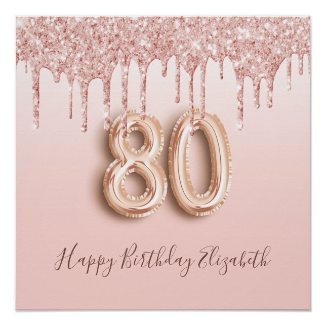 Póster 80.º rosa purpurina de oro rosa (Anverso)