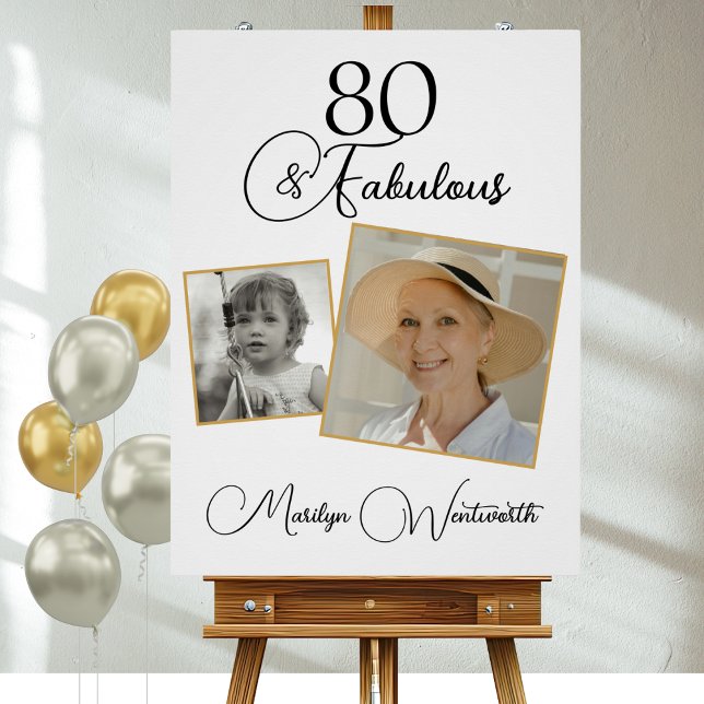 Póster 80 and Fabulous 80th Birthday Black Script Photo (Subido por el creador)