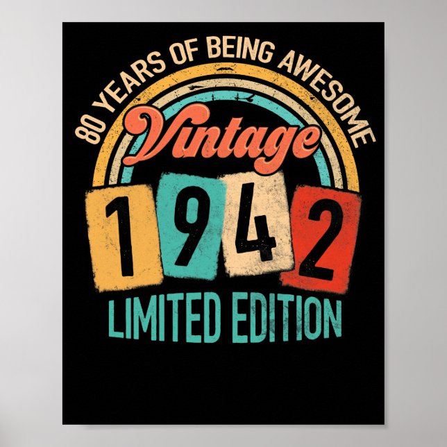 Póster 80 Años De Edad Increíble En 1942 80º Cumpleaños (Frente)