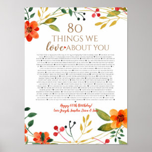 Póster 80 cosas que amamos de ti flores naranjas
