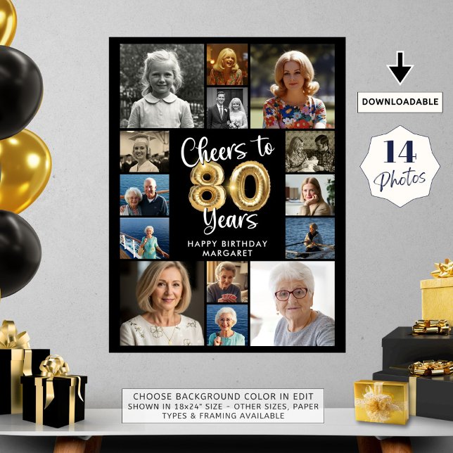 Póster 80° cumpleaños 14 Collages de fotos a 80 años (Subido por el creador)