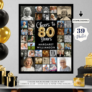 Póster 80 cumpleaños 39 Collages de fotos vitorean a los 