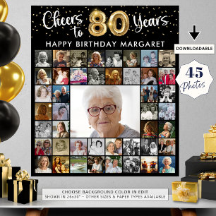 Póster 80° cumpleaños 45 Collages de fotos a 80 años