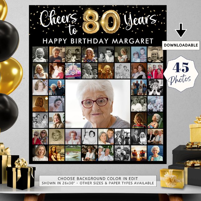 Póster 80° cumpleaños 45 Collages de fotos a 80 años (Subido por el creador)