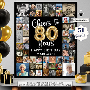 Póster 80° cumpleaños 51 Collages de fotos a 80 años