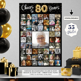 Póster 80° cumpleaños 55 Collages de fotos a 80 años
