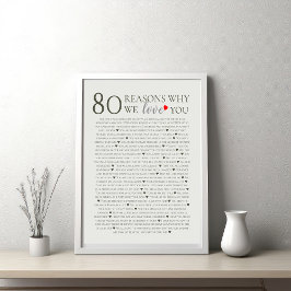 Póster 80 razones por las que te amamos 70° cumpleaños nú