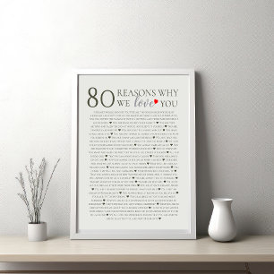 Póster 80 razones por las que te amamos 70° cumpleaños nú