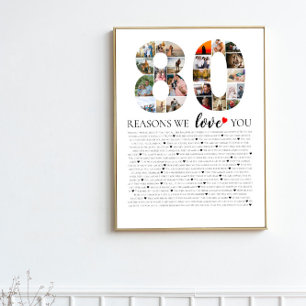 Póster 80 razones por las que te amamos collage de fotos 